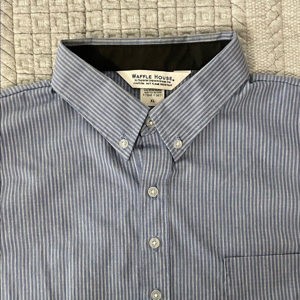 Waffle House Uniform Blue Striped Shirt With Logo